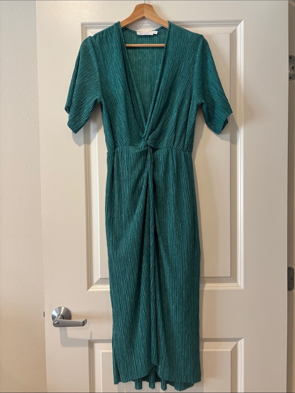 Teal Knit Twist-Front Midi Dress